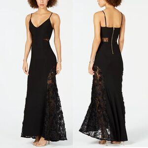 Betsy & Adam Petite Adjustable Lace Contrast Gown